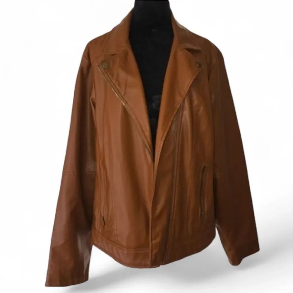 New Look Faux Leather Jacket – Brown 1X